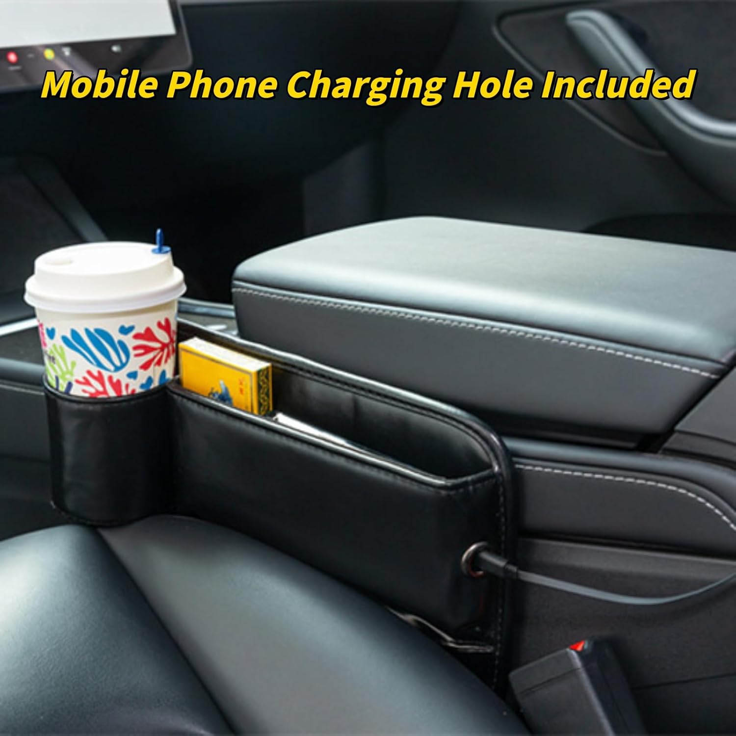 Car Seat Gap Organizer with Cup Holder, Car PU Leather Storage Box, 30X20Cm Universal Fit image number 1