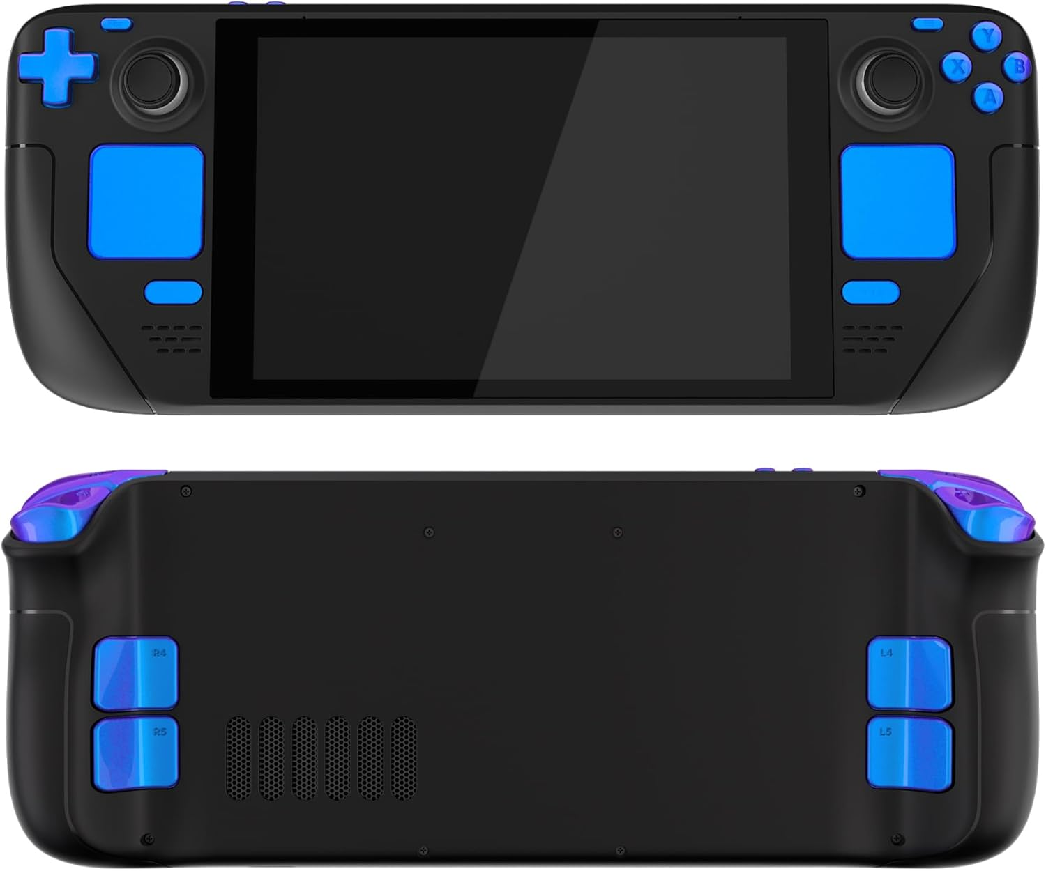 Extremerate Chameleon Purple Blue Replacement Full Set Buttons for Steam Deck, DIY Custom ABXY D-Pad Trackpad Bumpers Triggers Buttons Sets for Steam Deck LCD Handheld Console - Console NOT Included image number 1