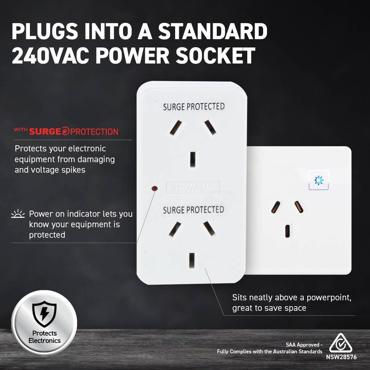 LEDON Double Adaptor Surge Protection Power Indicator 240V Dual Socket Plug, Compact & Lightweight, Power Indicator &ndash; Ideal for Home, Office, Garage (2)