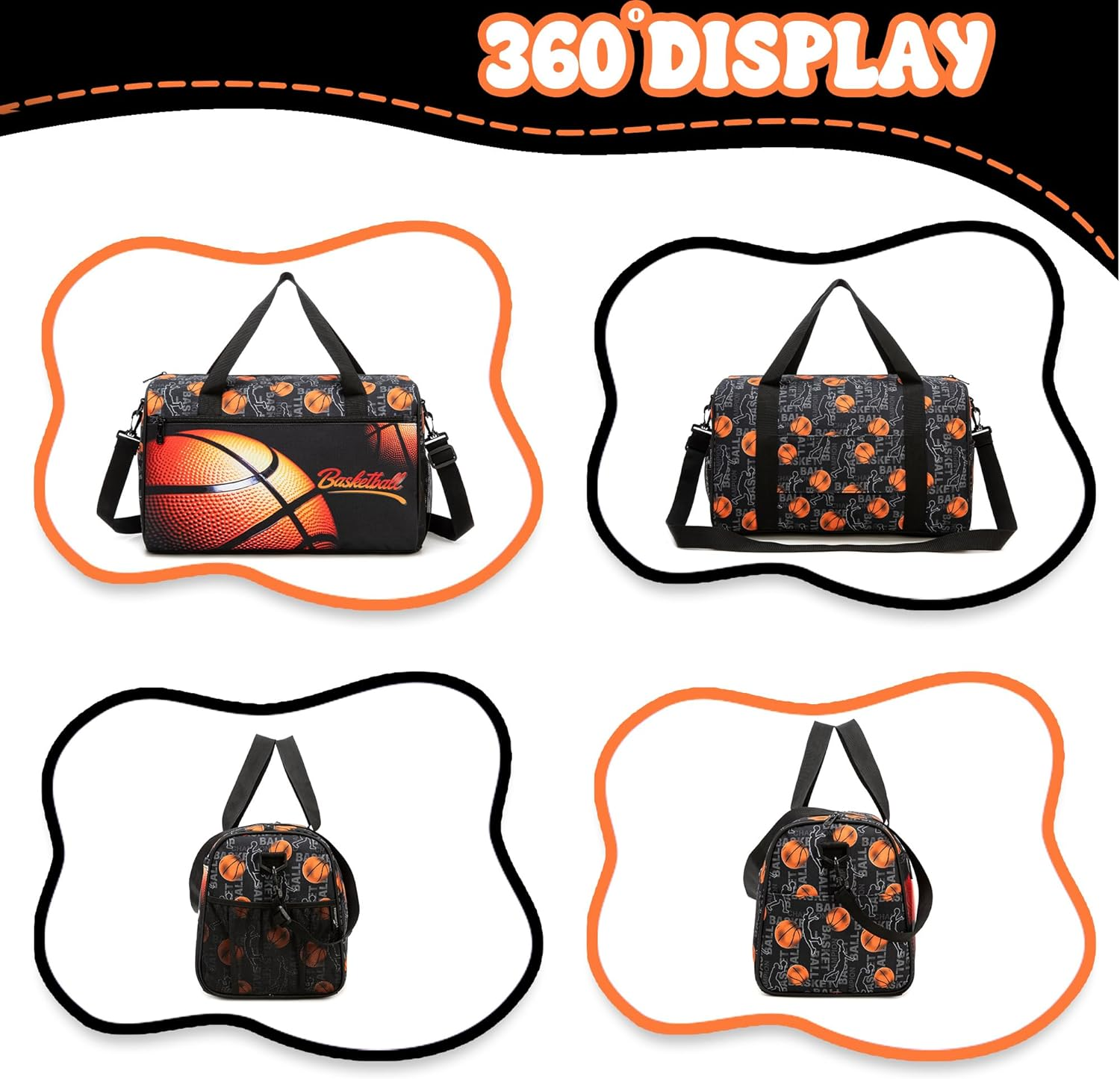 Homskiii Kids Basketball Luggage with Wheels Suitcases Travel Softside Suitcases 16" Carry on Suitcase with Duffle Bag Luggage Sets Airline Approved image number 2