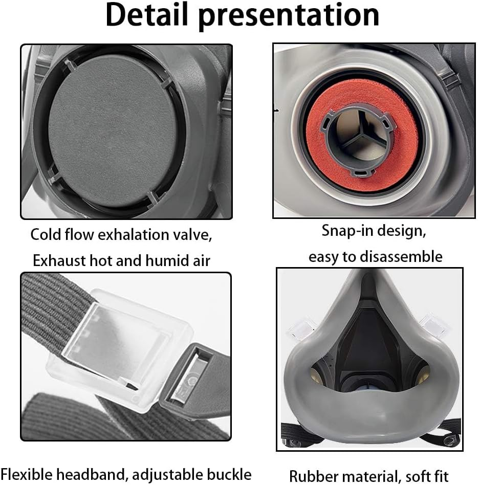Respirator Reusable Half Face Cover Gas Mask with Safety Glasses, Filters for Painting, Chemical, Organic Vapor, Welding, Polishing, Woodworking and Other Work Protection