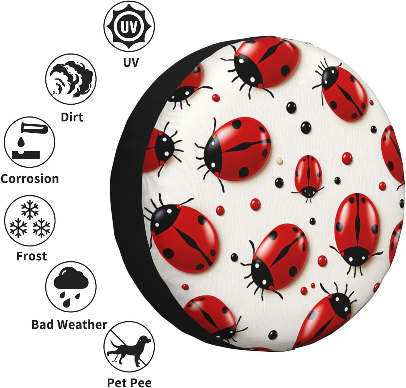 Red Ladybug Spare Tire Cover Weatherproof Automotive Wheel Cover Waterproof Dust-Proof Tire Protectors Travel Trailer Camper Tire Covers Universal 16 Inch image number 6