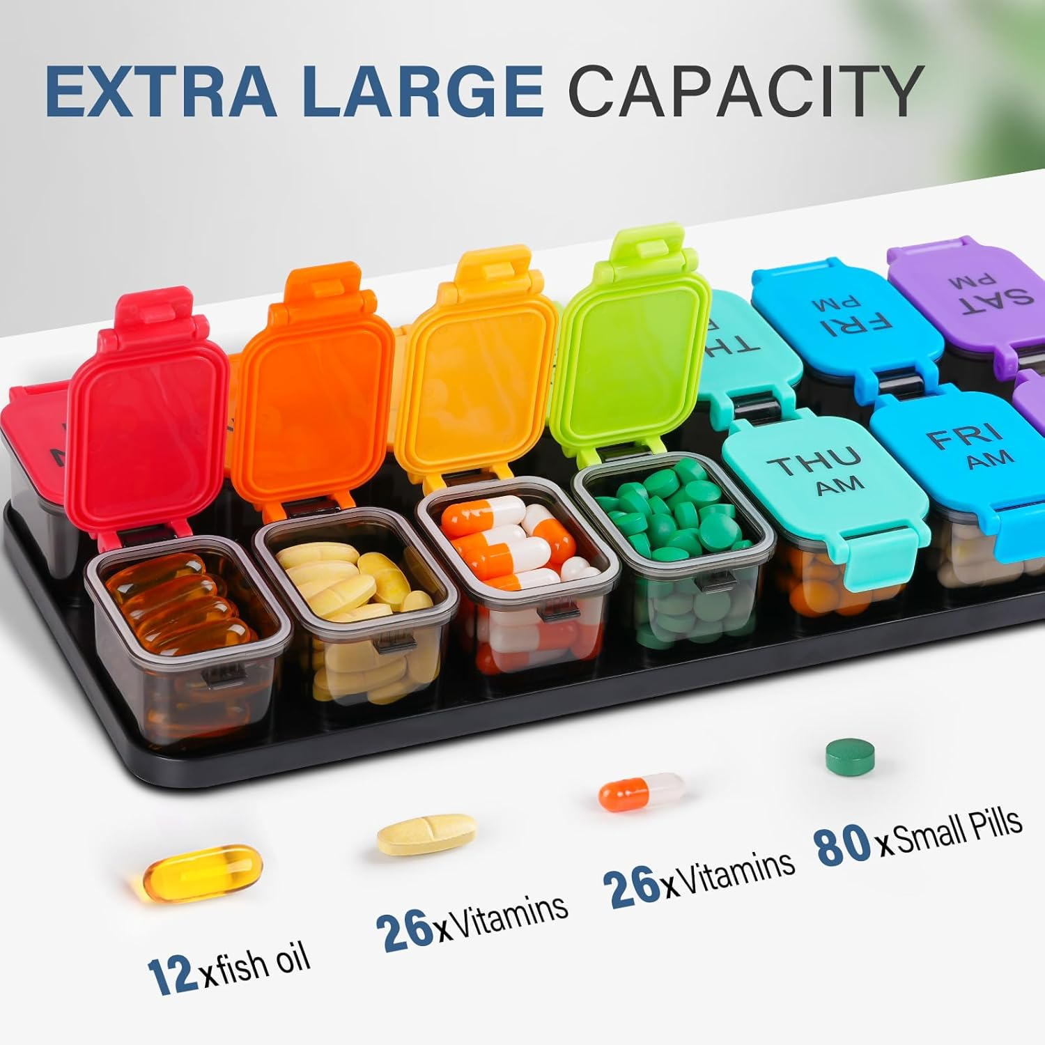 Extra Large Weekly Pill Organizer - 7 Day AM/PM Pill Box, Twice a Day XL Pill Container for Vitamins and Supplements, Airtight & Detachable Design, Ideal for Daily Medication Management image number 2
