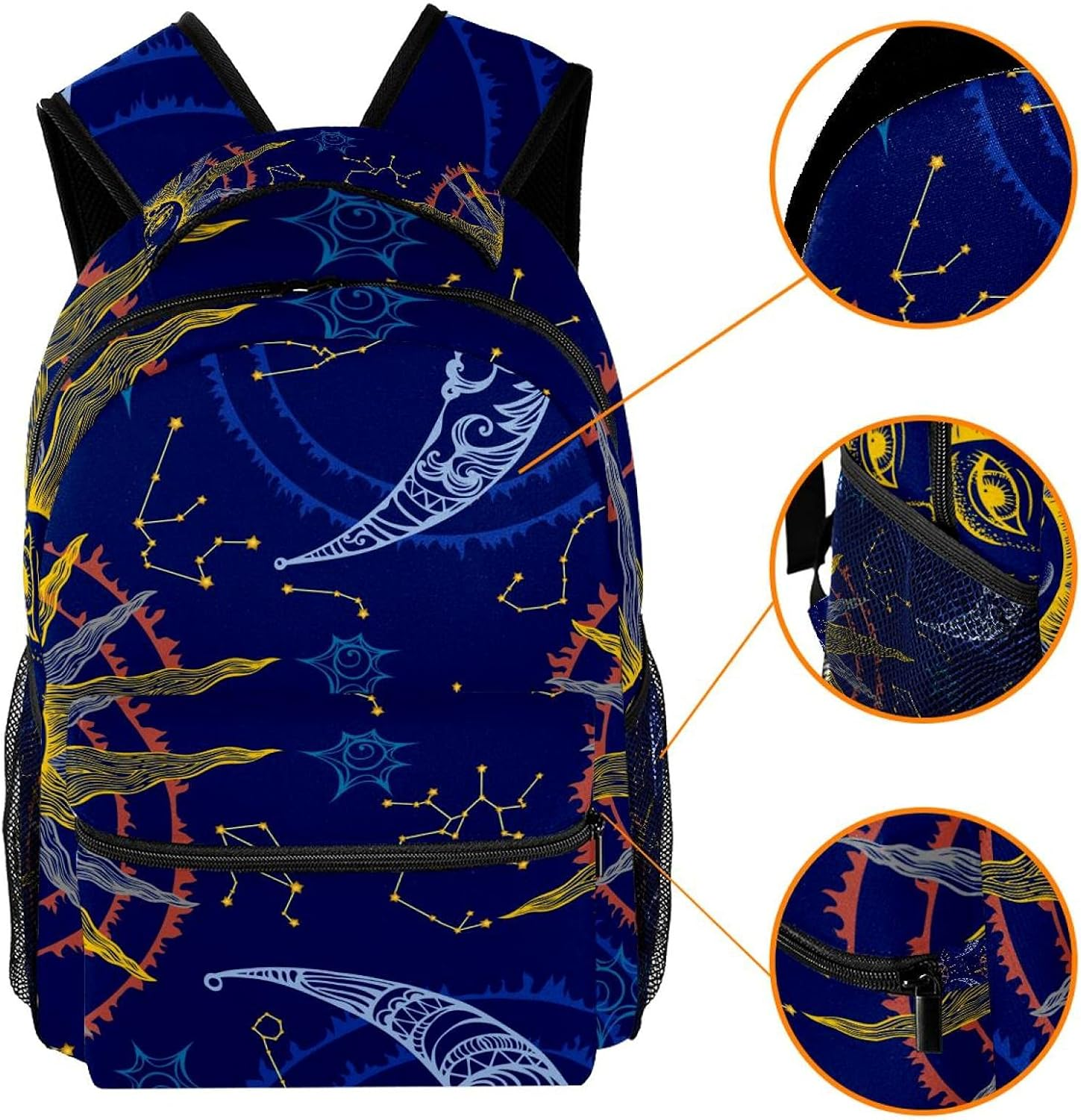 Zodiac Moon and Sun Backpack Students Shoulder Bags Travel Bag College School Tote Backpacks image number 4