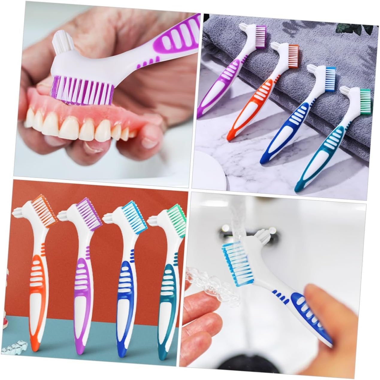 PENIKOKO 8Pcs Double-Sided Denture Cleaning Brushes for Braces and Soft Toothbrush in Blue Green Purple Orange Portable Travel Oral Hygiene Tool image number 1