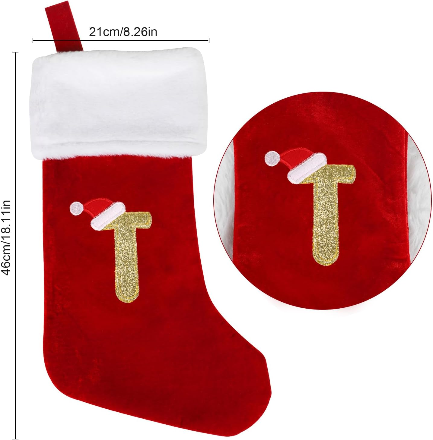 VEYLIN Embroidered Stockings Christmas 20 Inch Christmas Stockings with Letters, Plush Christmas Stockings Christmas Stockings for Kids/Adult Red Letter(T) image number 4