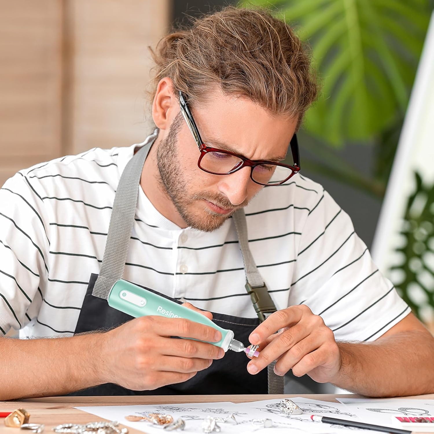 Resiners Cordless Rotary Tool Kit, Electric Resin Drill & Polishing Kit, 5-Speed Adjustable, 54Pcs Jewelry Making Kit, Professional Machine for Resin Molding, Manicure, Wooden DIY Crafts image number 4