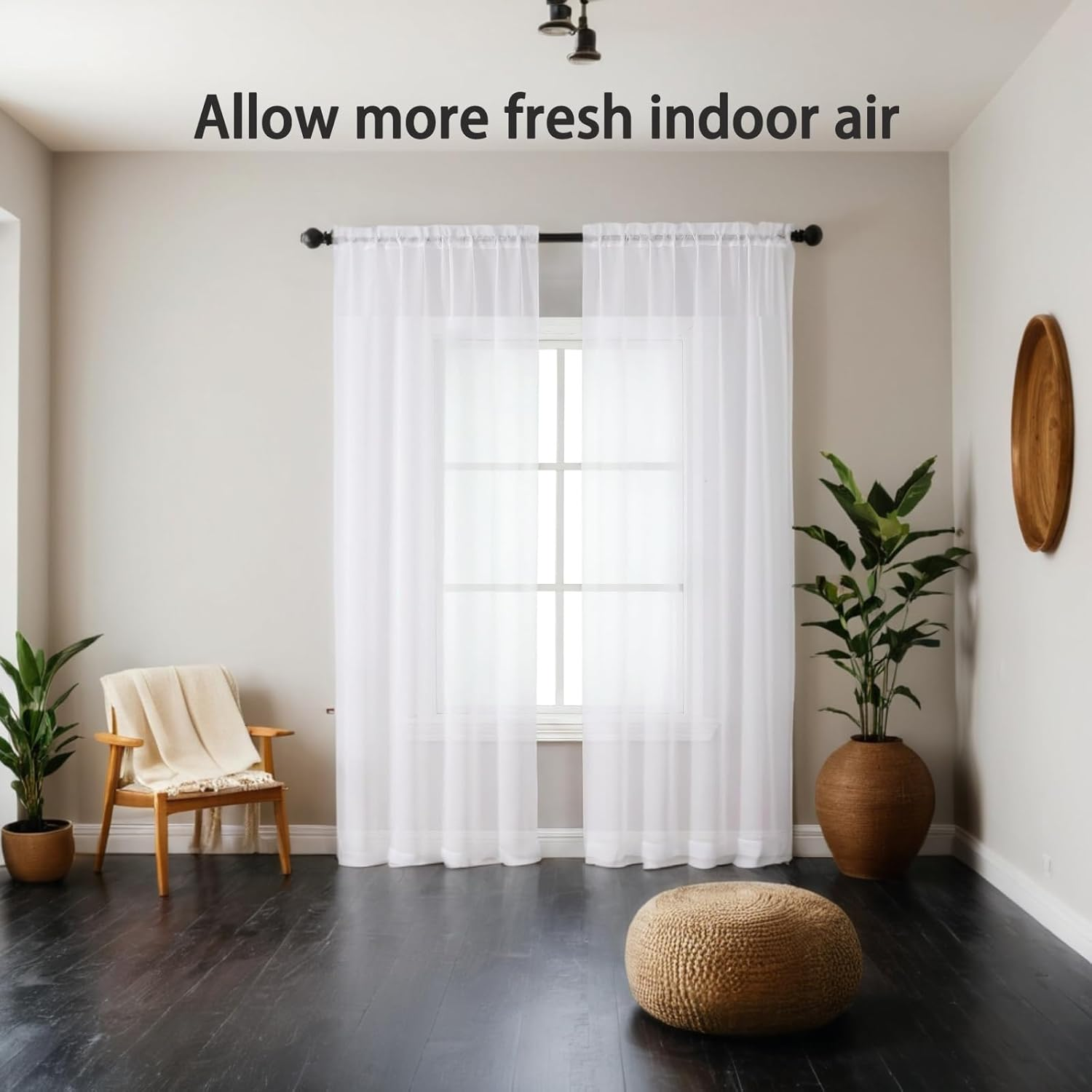 Sheer White Voile Curtains - 98" Long Rod Pocket Drapes for Living Room/Bedroom - 2 Panels Set - Soft Sheer Fabric - Light & Airy Ambiance - 39" W X 98" L Each image number 6