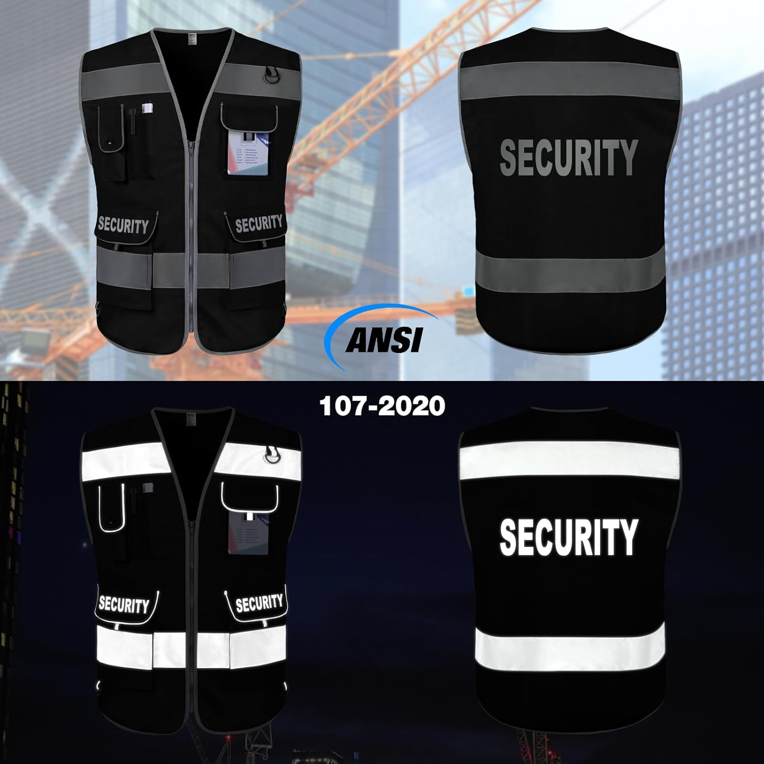 TCCFCCT Security Vest for Security Guard 9 Pockets High Visibility Safety Vest image number 4