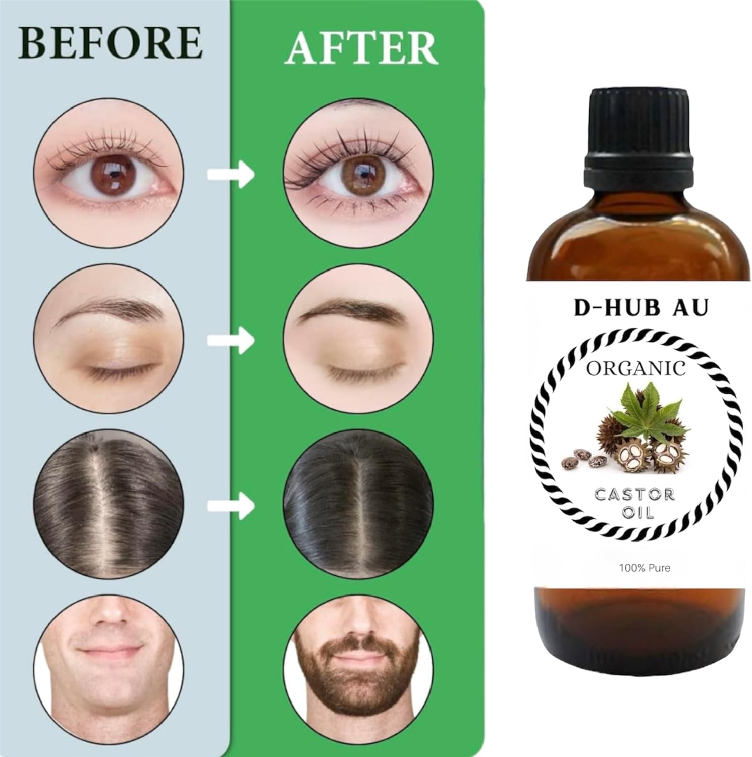 D-HUB AU: 100Ml Organic Castor Oil Pure Cold Pressed Hair Oil Lash Serum, Certified Pure Castor Oil for Hair Growth Serum, Castor Oil Pack Hexane Free for Eyebrows, Eyelash Serum, Scalp Oil, Beard Growth Oil , Body Massage Oil for Dry Skin | Packaging in Australia May Vary. image number 5