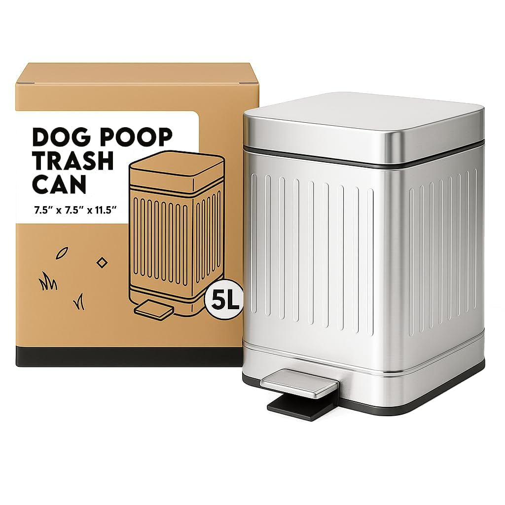 Animogoods&trade; Stainless Steel Poop Bin for outside - Small Outdoor Trash Can with Lid - Dog Waste Container - Odor Eliminator - Includes 3 Filters