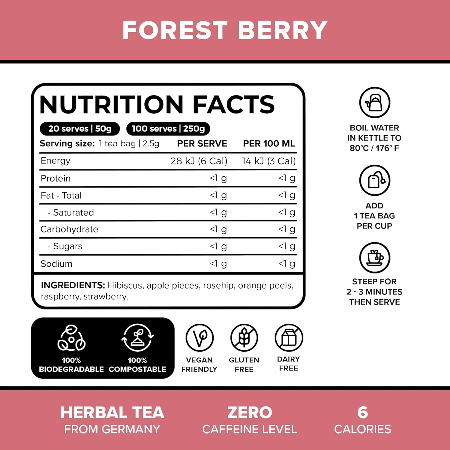 Origin Tea Forest Berry Caffeine Free Pyramid Herbal Tea Bags (20 Bags) image number 3