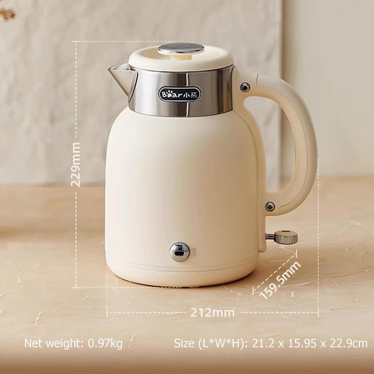 BEAR Electric Kettle, 1.5L Hot Tea Water Boiler, 1500W Rapid Boil, 316 Stainless Steel Pot, One-Key Keep Warm 65℃, Auto Shut-Off & Boil Dry Protection (Ivory White) image number 5