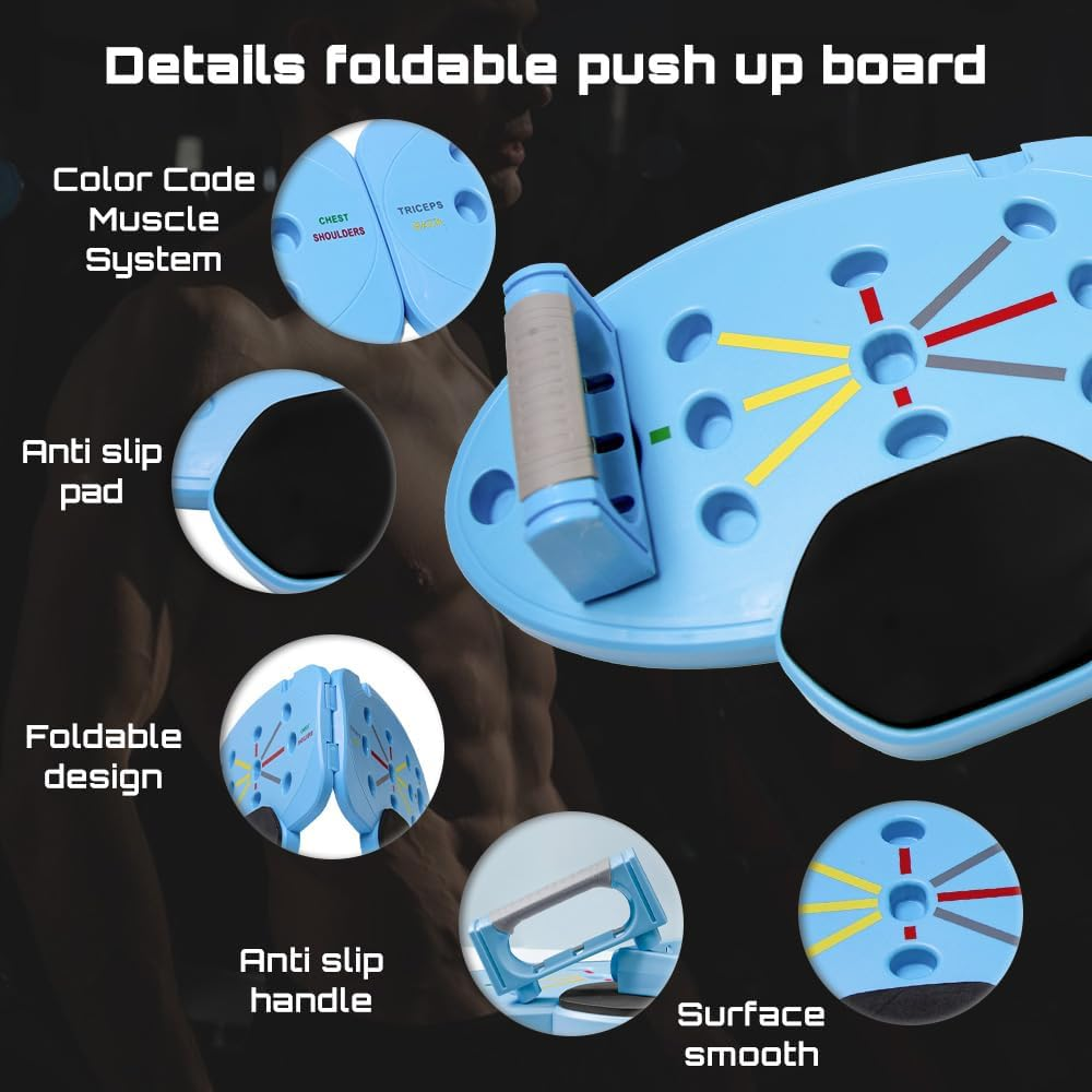 Foldable Push up Board with Accessorie,Portable Pushup Bar Strength Training Equipment for Home Workouts,Includes 2 Resistance Bands, 3 Detachable Trainers, 2 Handles &Non-Slip Pads for Total Body Fitness