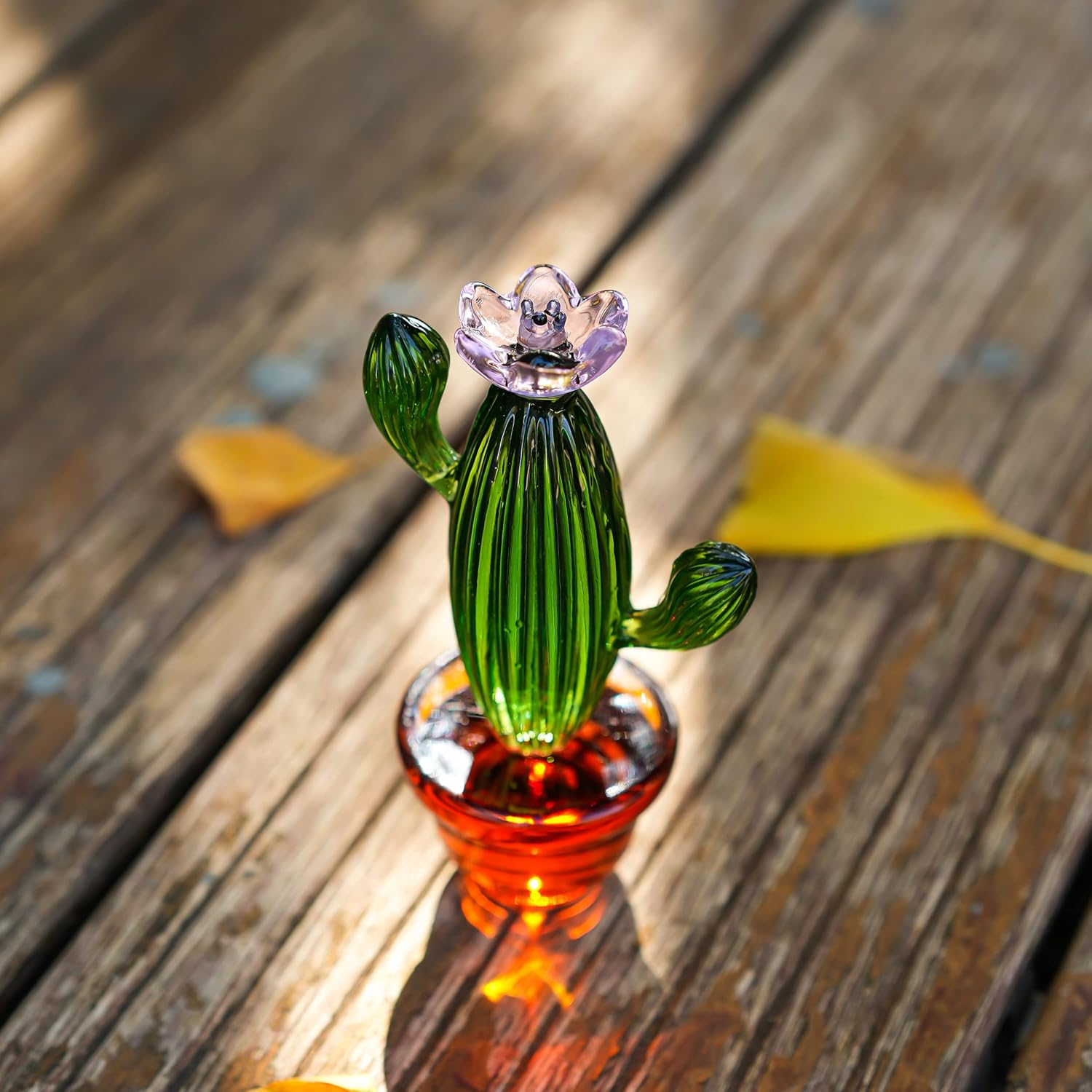 4.3Inch Handmade Blown Glass Art Cactus Figurine Crystal Cactus Decor Ornaments Collectibles Glass Home Tabletop Simulation Plants Decoration Ornaments Gift for Mum Women - Grapes-B image number 2