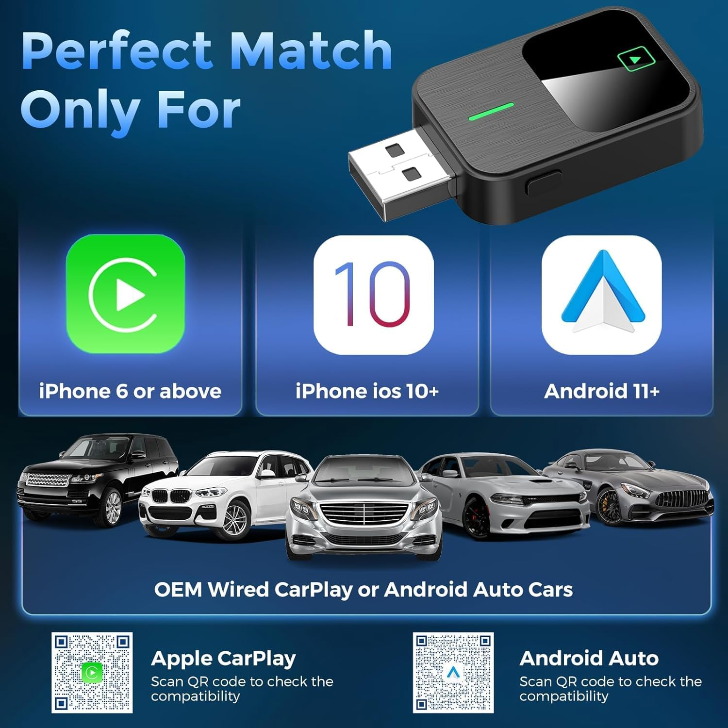 2-In-1 Wireless Carplay Adapter&ndash; Android Auto Wireless Adapter with 1-Tap Switch & Reset, Convert Wired to Wireless with USB & Type-C, Plug & Play Stable Control & No Delay Car Play image number 3