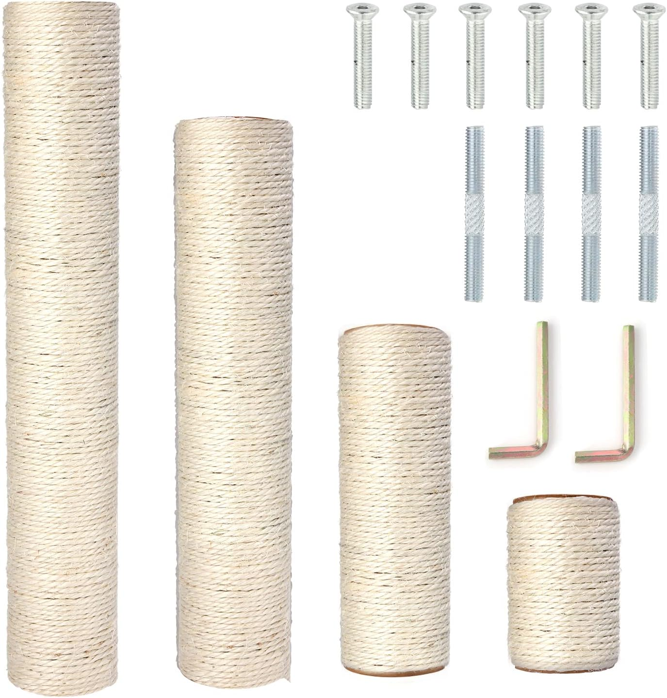 Pinkgarden Natural Sisal Replacement Cat Scratching Post, M8 Cat Scratch Post Refill Pole Parts for Refurbishment, Grey, Include Screws