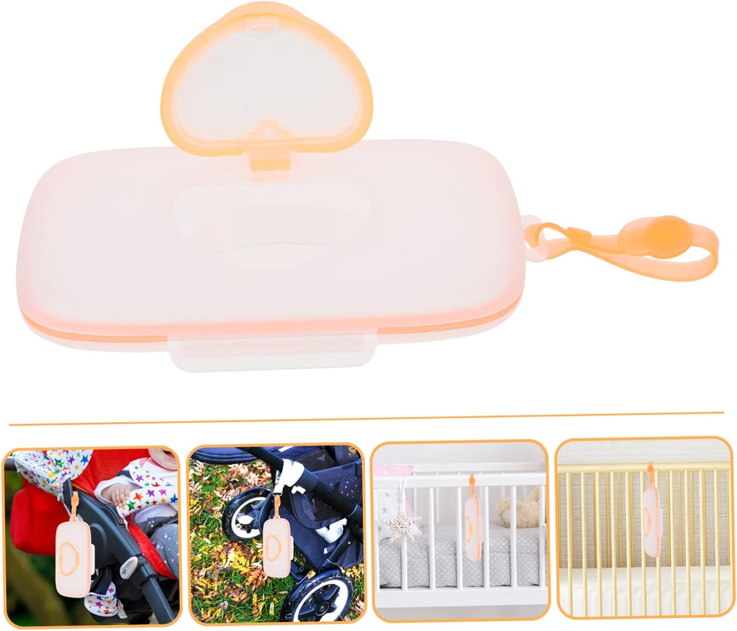 Portable Baby Wipes Case Lid, Infant Wipes Holder Box, White and Orange Plastic Tissue Storage for Travel and Outdoor Use image number 5