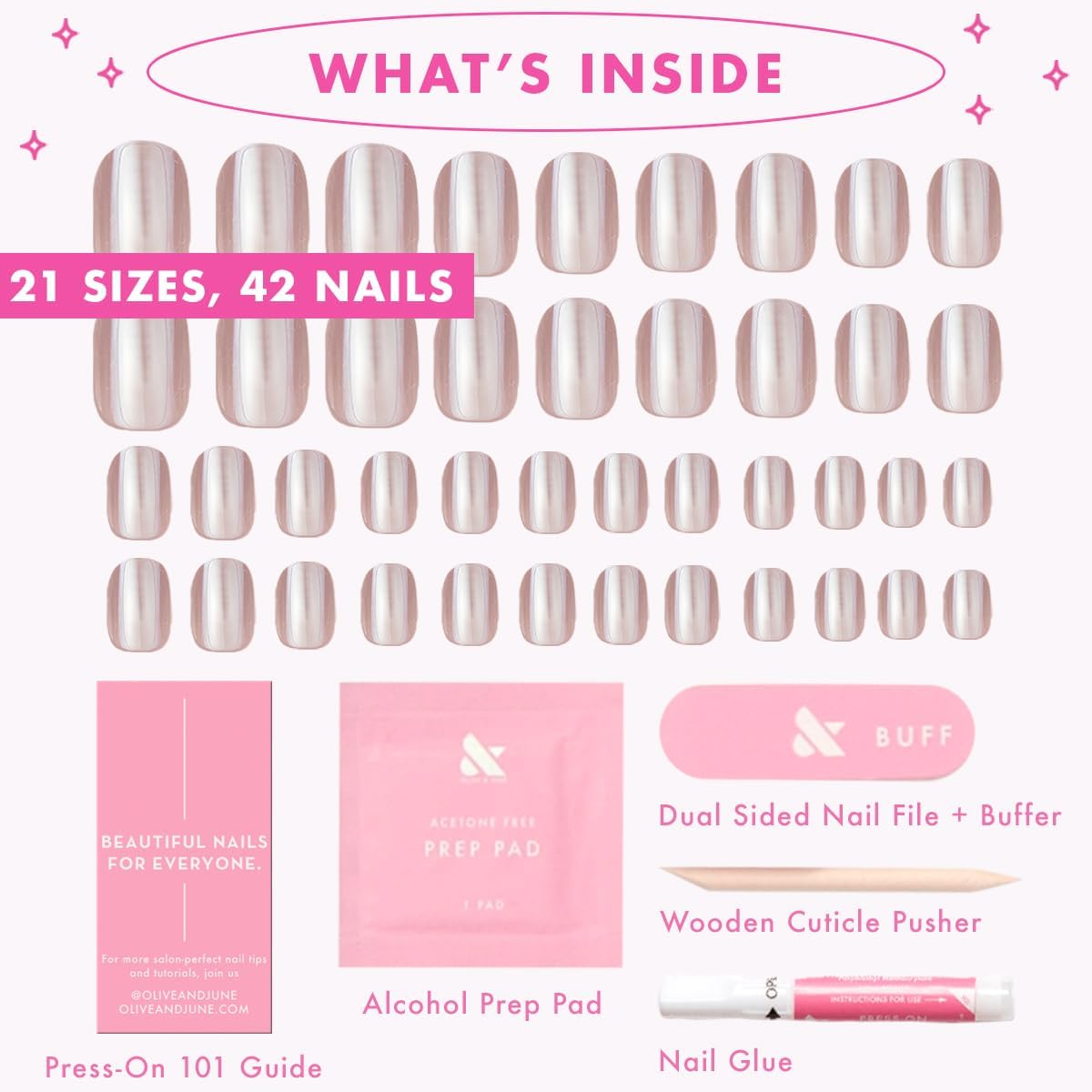 Olive & June Mani Minimalist Instant Press on Nails (Glue) | Taupe | Extra Short, Squoval 42 Fake Nails, 21 Sizes Non-Toxic, Long-Lasting Barely-There Look | Taupe Jelly Chrome image number 5
