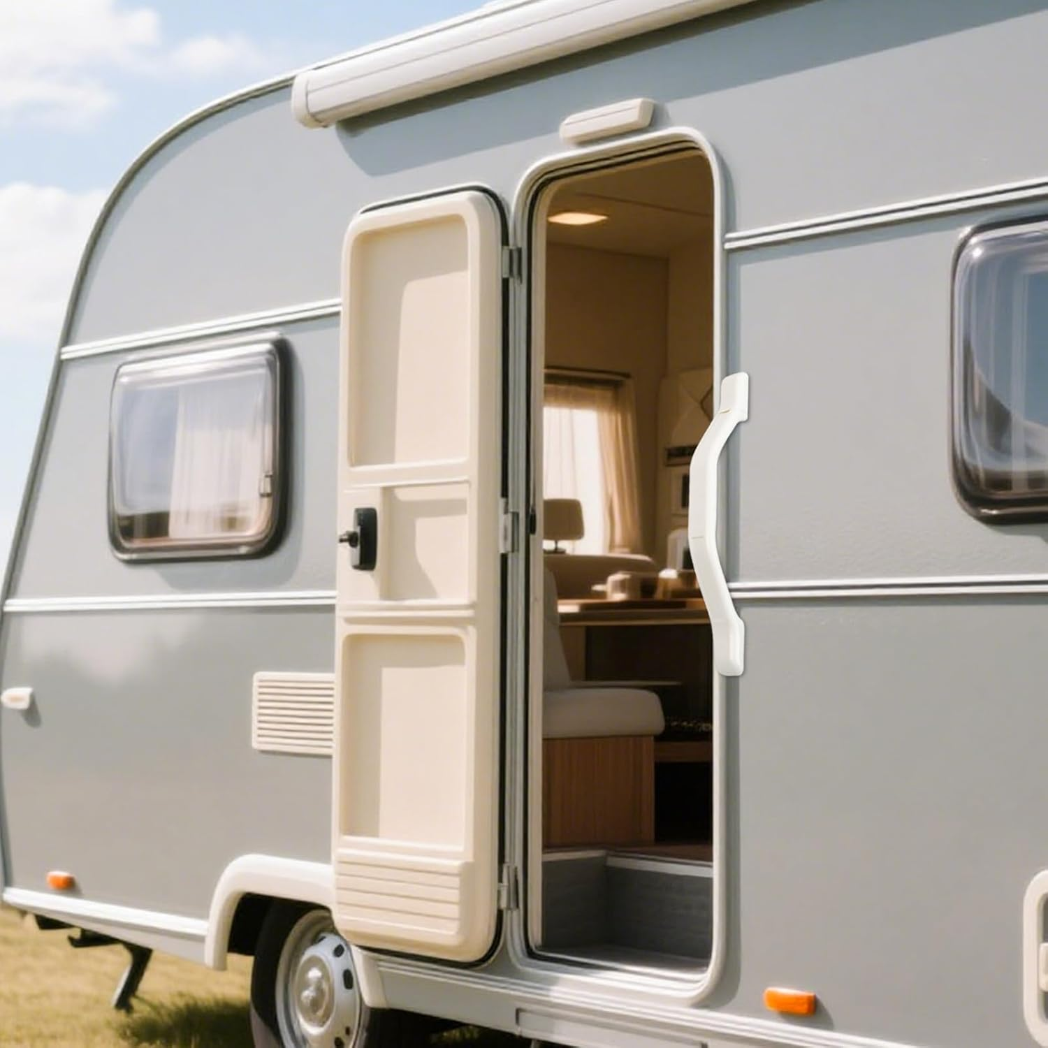 2 Pcs RV Camper Grab Handles, White Plastic with Screws for Door Entry Bar Assist, 11 Inch RV Door Handle for Travel Trailer, Motorhome, Trucks (White)