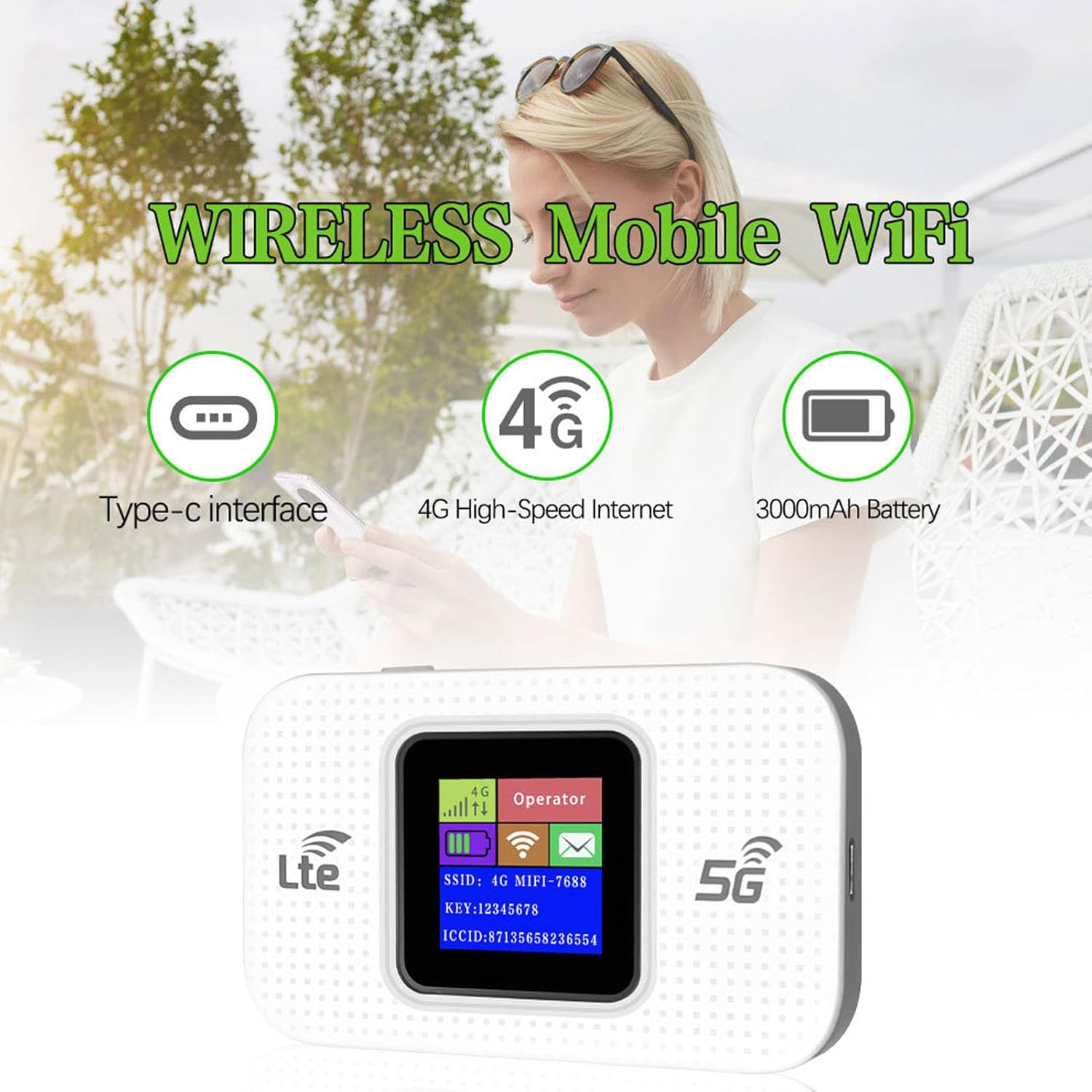 4G LTE USB Wifi Modem, 300Mbps High Speed Portable Travel Hotspot Mini Router, 3000Mah Network Adapter, up to 10 Devices, for Mobile Phone Laptop Tablet image number 1