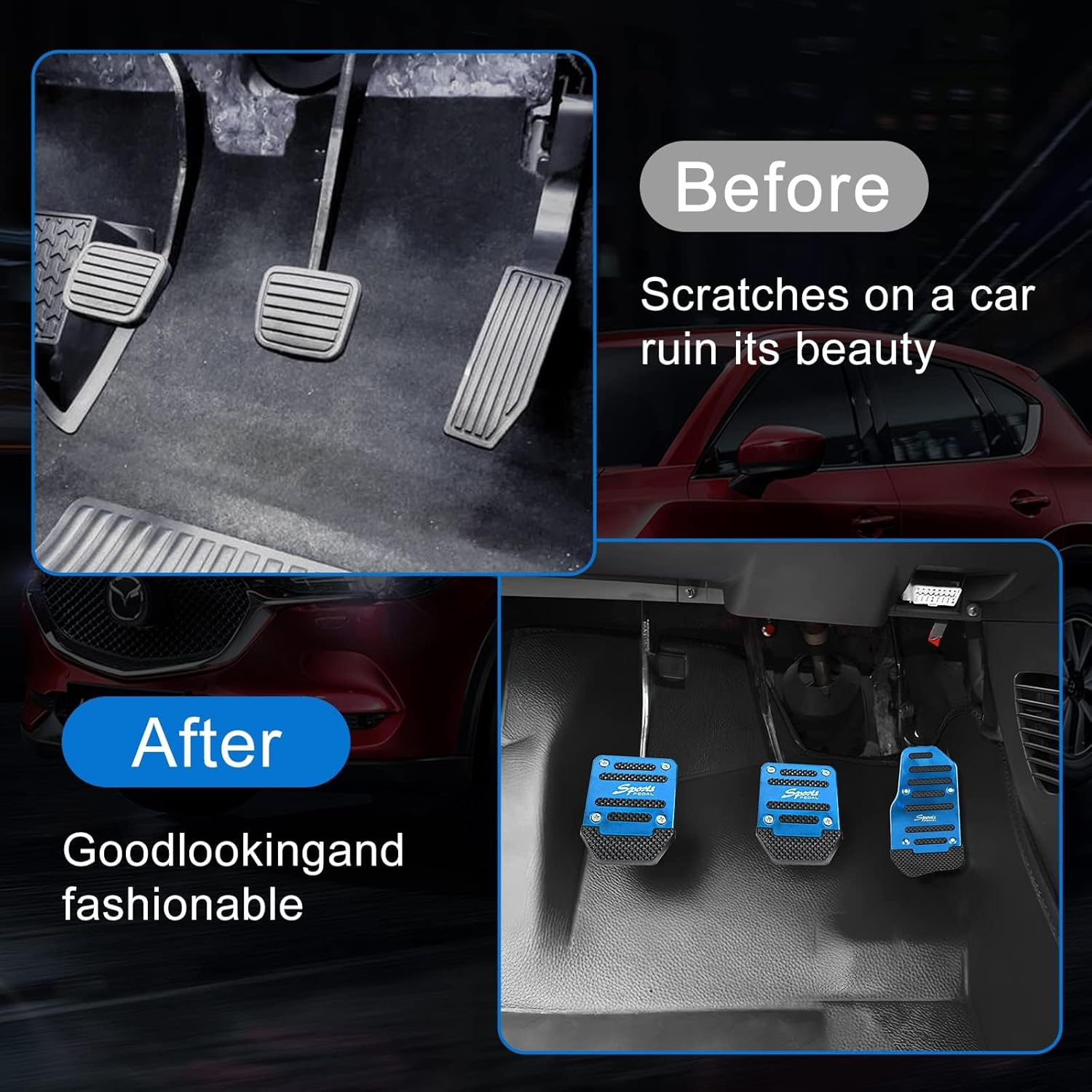 3 PCS Car Non-Slip Aluminum Alloy Pedal Pads, Manual/Automatic Gearbox Gas Pedal Brake Pedal Cover, Anti-Rubbing Car Clutch Pedal Kits, Auto Universal Replacement Accessories (Blue) (Blue) image number 5