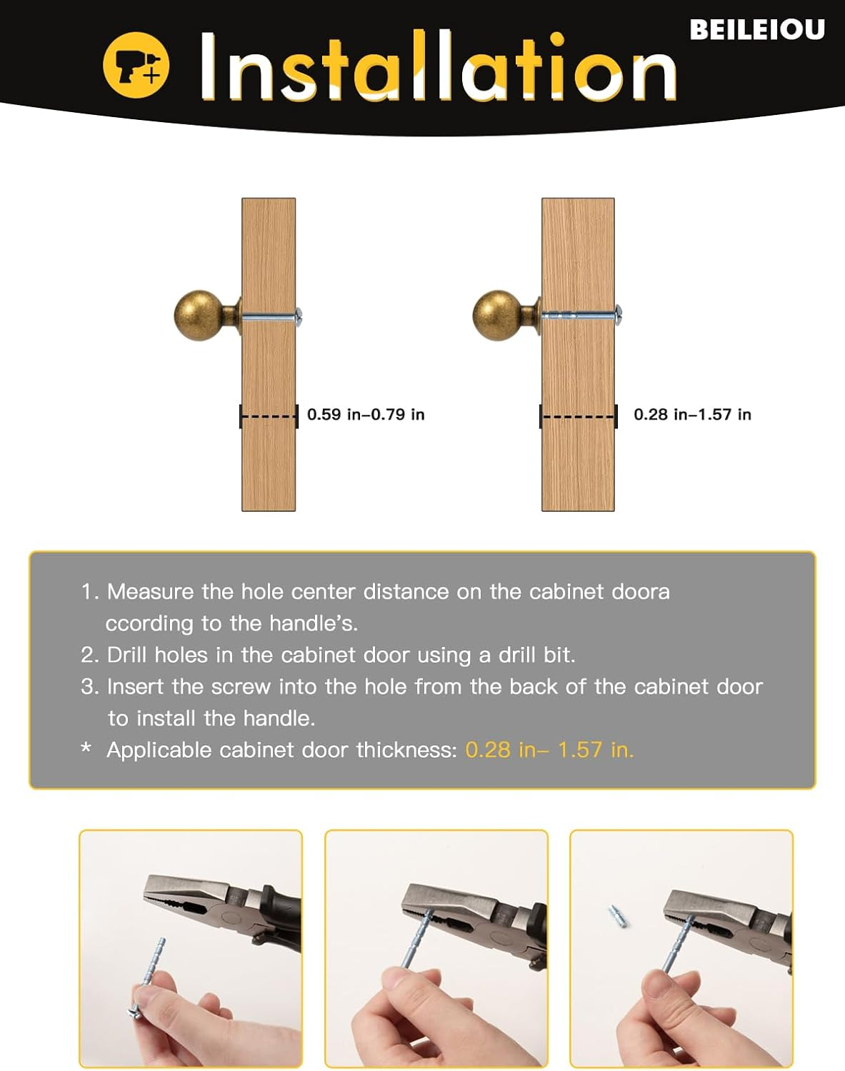 BEILEIOU Antique Brass Cabinet Knobs Classic Vintage Retro Drawer Knobs Kitchen Cupboard Bathroom Dresser Cabinet Hardware Handles Zinc Alloy (2, Antique Brass, Knob) - 2, Antique Brass image number 4