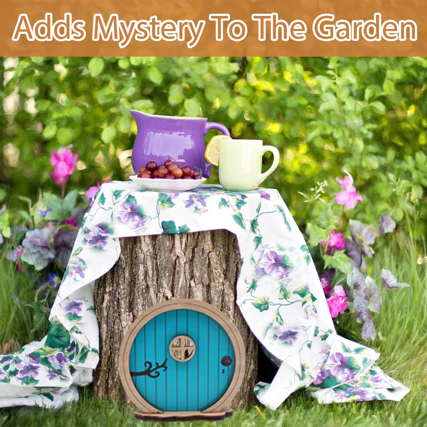 Fairy Door for Garden, Miniature Elf Door for Wall, Fairy Garden Accessories Outdoor for Trees and Tree Trunk, Mini Arch Fairy Tale Door Courtyards Decoration (Blue)