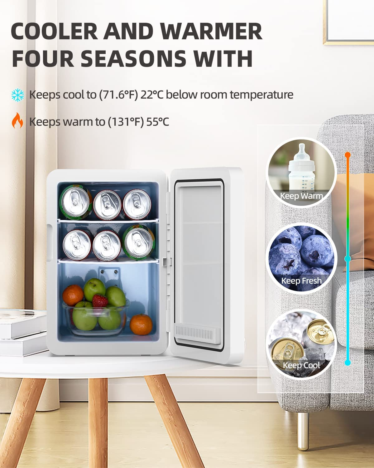 Mini Portable Compact Personal Fridge Cooler, 13 Liter Capacity, Includes Plugs for Home Outlet & 12V Car Charger, White image number 6