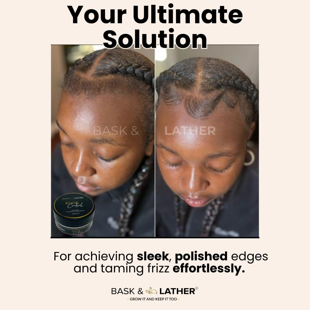 BASK & LATHER Edge Control Hair Gel, Strong Hold, Thick Edges, Styling Gel, Non-Greasy, Non-Flaking, No White Cast, Long Lasting, Supports Hair Growth, Natural Formula, for All Hair Types, 5.3 Fl Oz image number 1