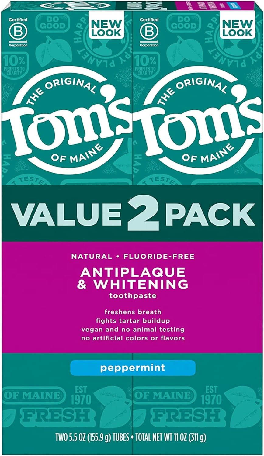 Tom'S of Maine Antiplaque and Whitening Fluoride-Free Toothpaste, Peppermint, 5.5 Oz., Pack of 2 image number 5
