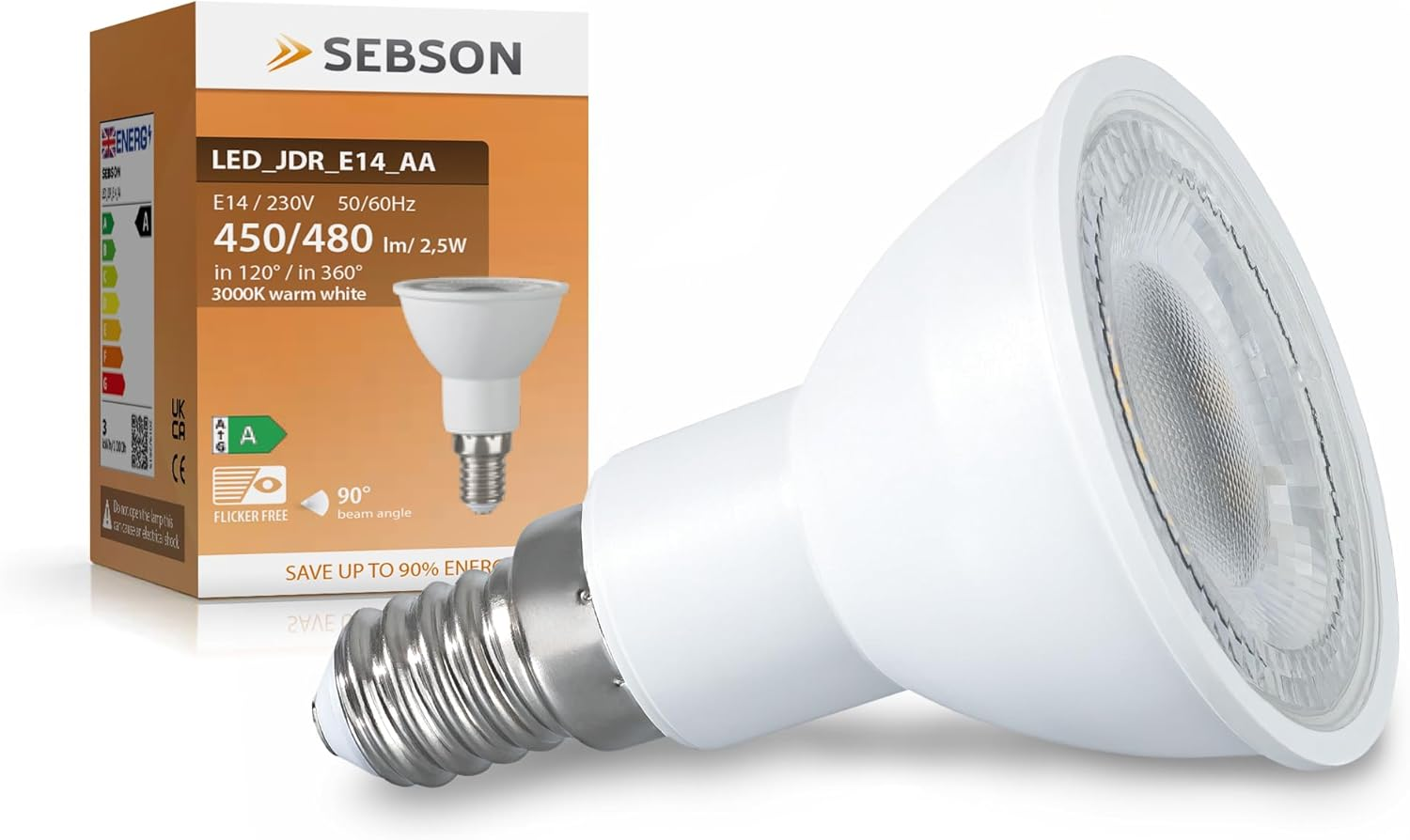 SEBSON Pack of 10 E14 LED Light Bulb 2.5 W 450 Lm - Energy Efficiency Class A, Replaces 50 W Halogen - E14 90&deg; 230 V Diameter 50 X 70 Mm image number 2