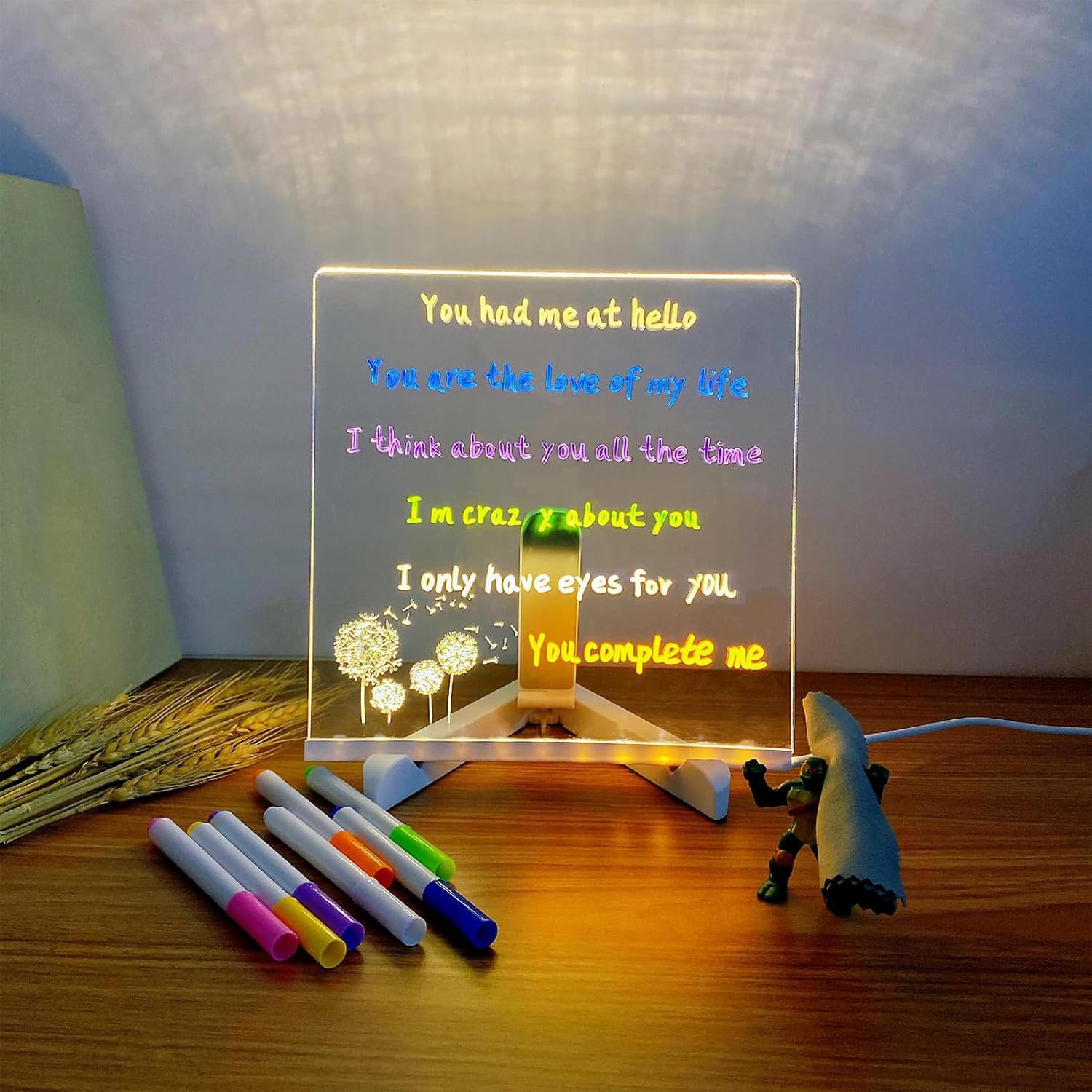 Luminous Acrylic Message Board, DIY Erasable Acrylic Luminous Writing Board, Led Note Board with Colors, Light up Drawing Board for Kids with Stand and 7 Markers for Planning, Drawing (20 * 30Cm) image number 4