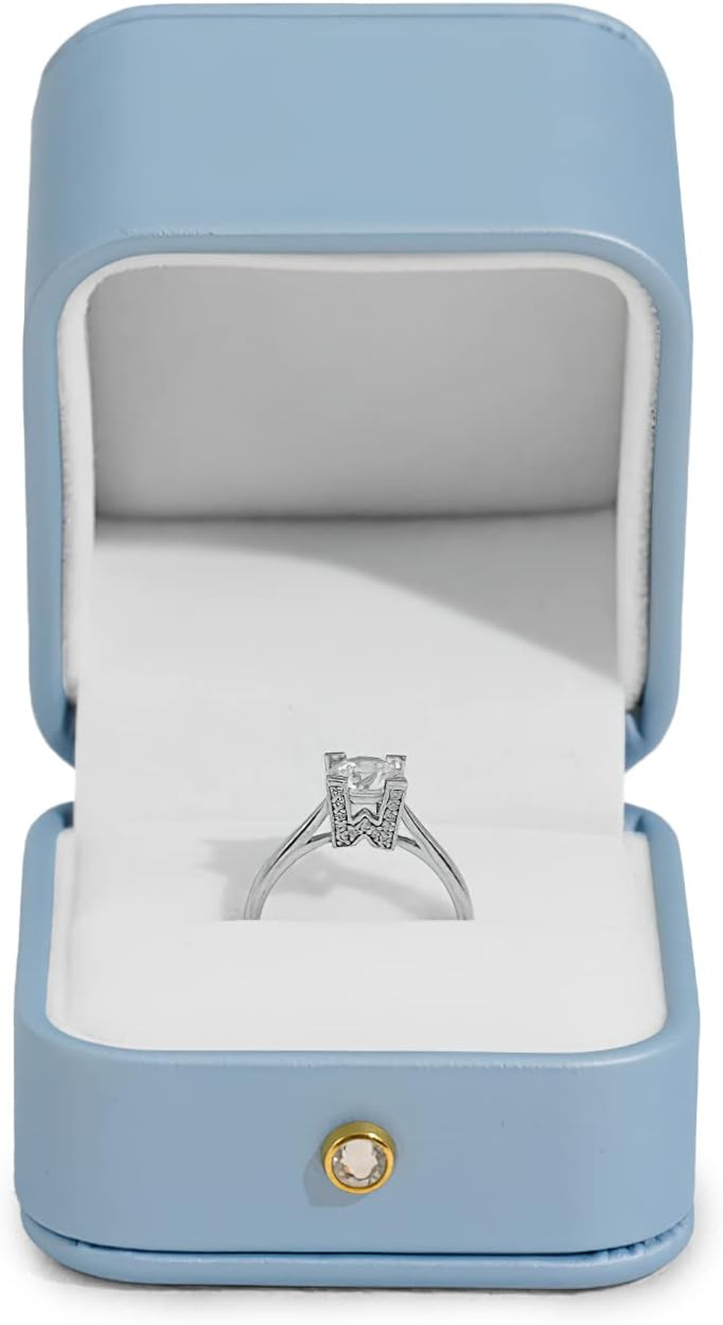 Woodten Leather Ring Box Engagement Leather Jewelry Box for Valentine'S Day Anniversary