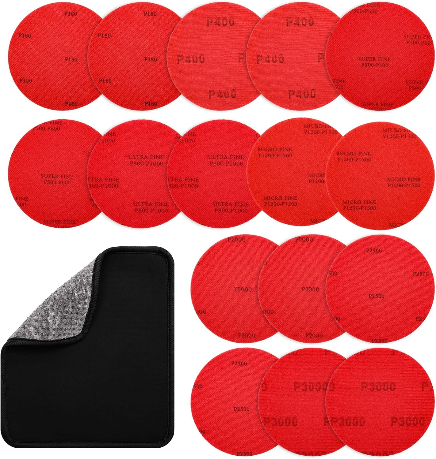 Windspeed 6+1 Pack Bowling Ball Sanding Pads with Bowling Towels, Bowling Ball Cleaning Pad 500/1000/2000 Bowling Ball Grit Pads