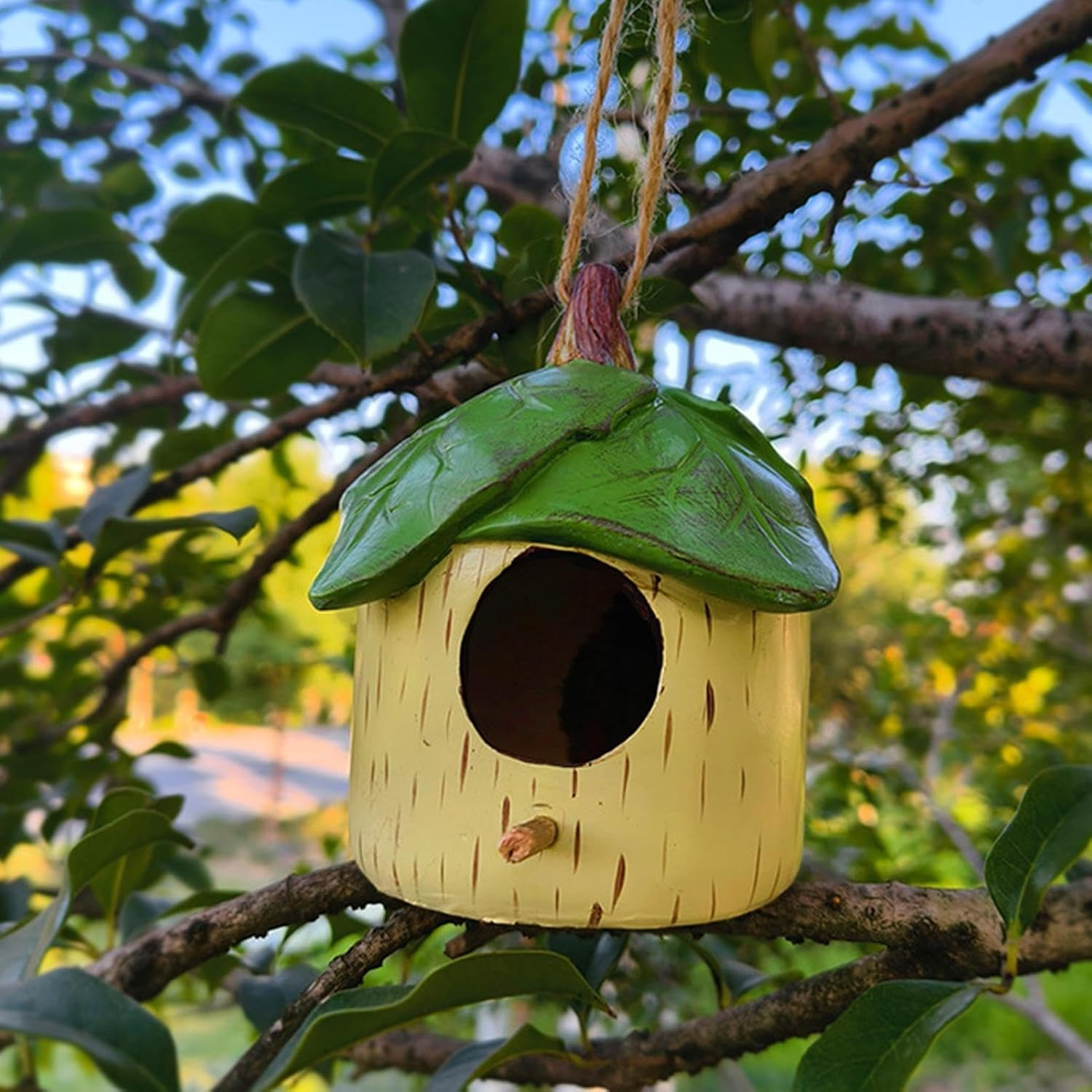 Decorative Bird Houses - Handmade Resin Outdoor Nesting Boxes | Twine Waterproof Sunproof Sheltered Warm Place for Bluebird Hummingbird image number 1