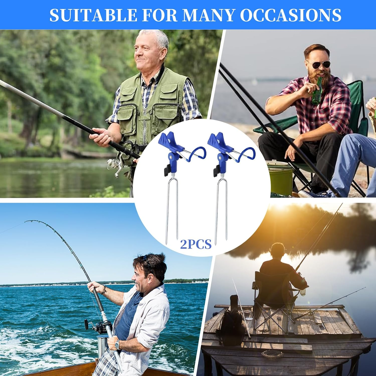 Fishing Rod Pole Holders 2 Pcs Universal Adjustable Lightweight Brackets for Hand Rods Sea Rods Steady Durable Boat Rods Holders with Clamp Hands-Free Pole Stands for Shore Bank Fishing image number 3