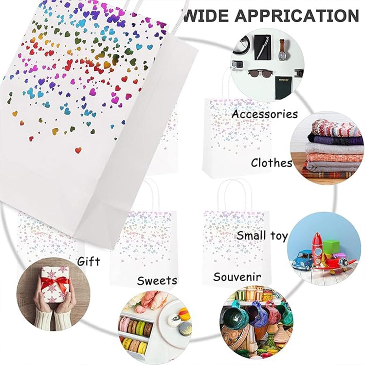 AIMALL Elegant Kraft Paper Bags with Bronze Heart Detail, 30 Pieces, Sturdy and Reusable, 6.3 X 3.1 X 8.6 Inch - 02 image number 5