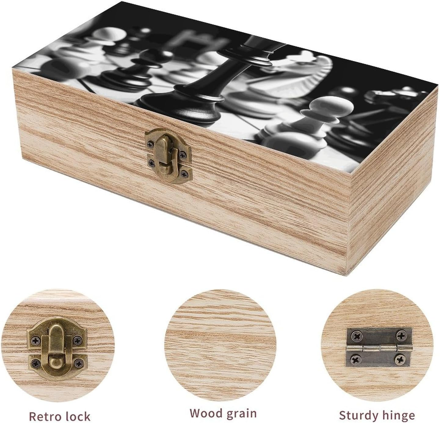 Chinese Chess Wooden Box Wood Wedding Keepsake Boxes with Lids Small Decorative Boxes Lightweight Wooden Memory Storage Box for Crafts Keepsakes Jewelry Photo Letter Storage image number 5