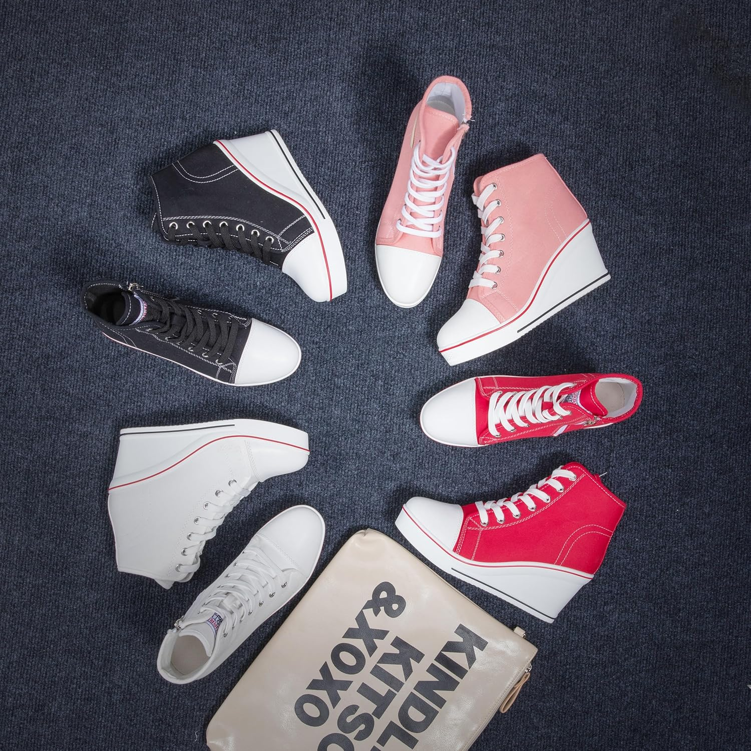 Hurriman Women'S Wedge Sneakers High Heel Canvas Shoes Lace up High Top Side Zipper Fashion Sneakers image number 6