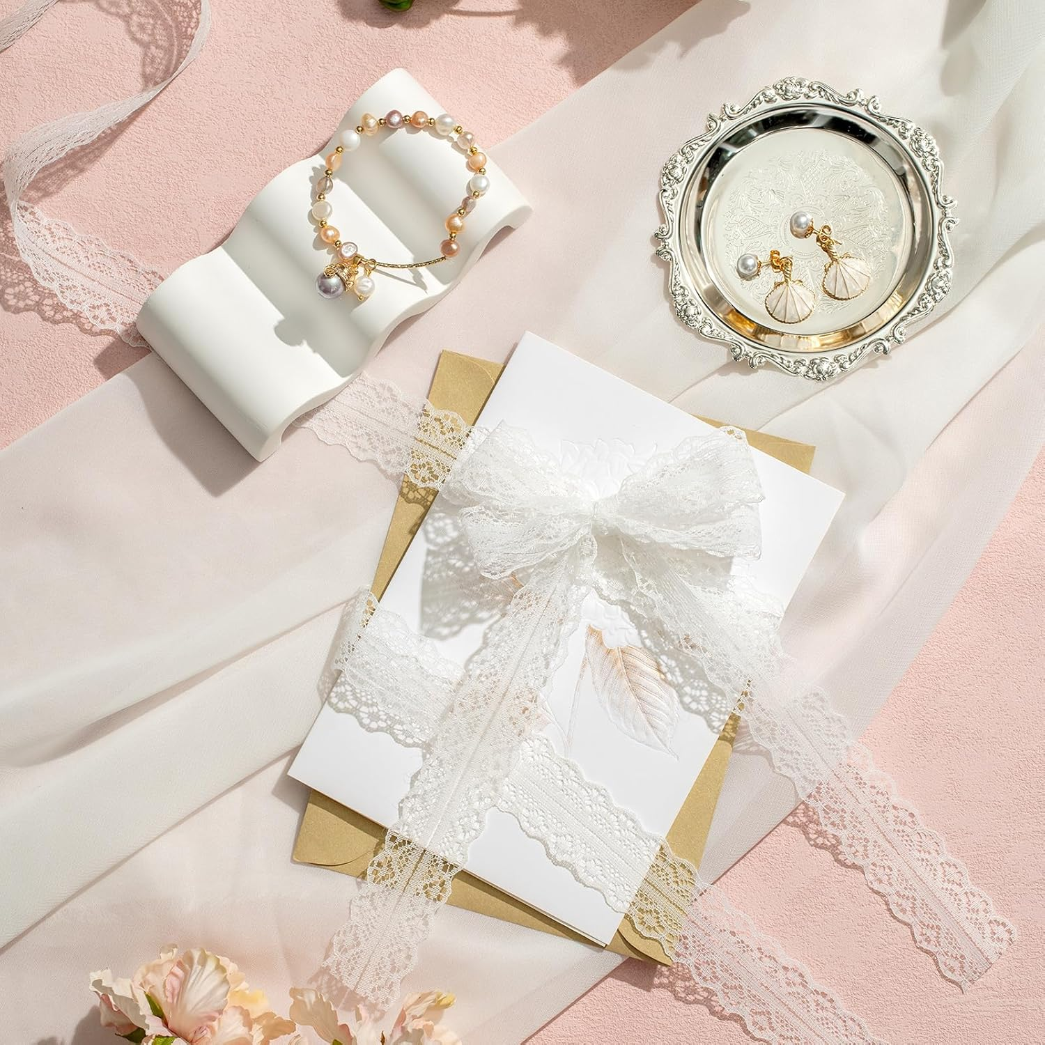 Red Lace Trim Ribbon Vintage Pattern Bow Ribbon for Gift Wrapping Wedding Decor Ribbons Hair Ribbon,1.2 Inch &times; 25 Yards,Dark Red image number 6