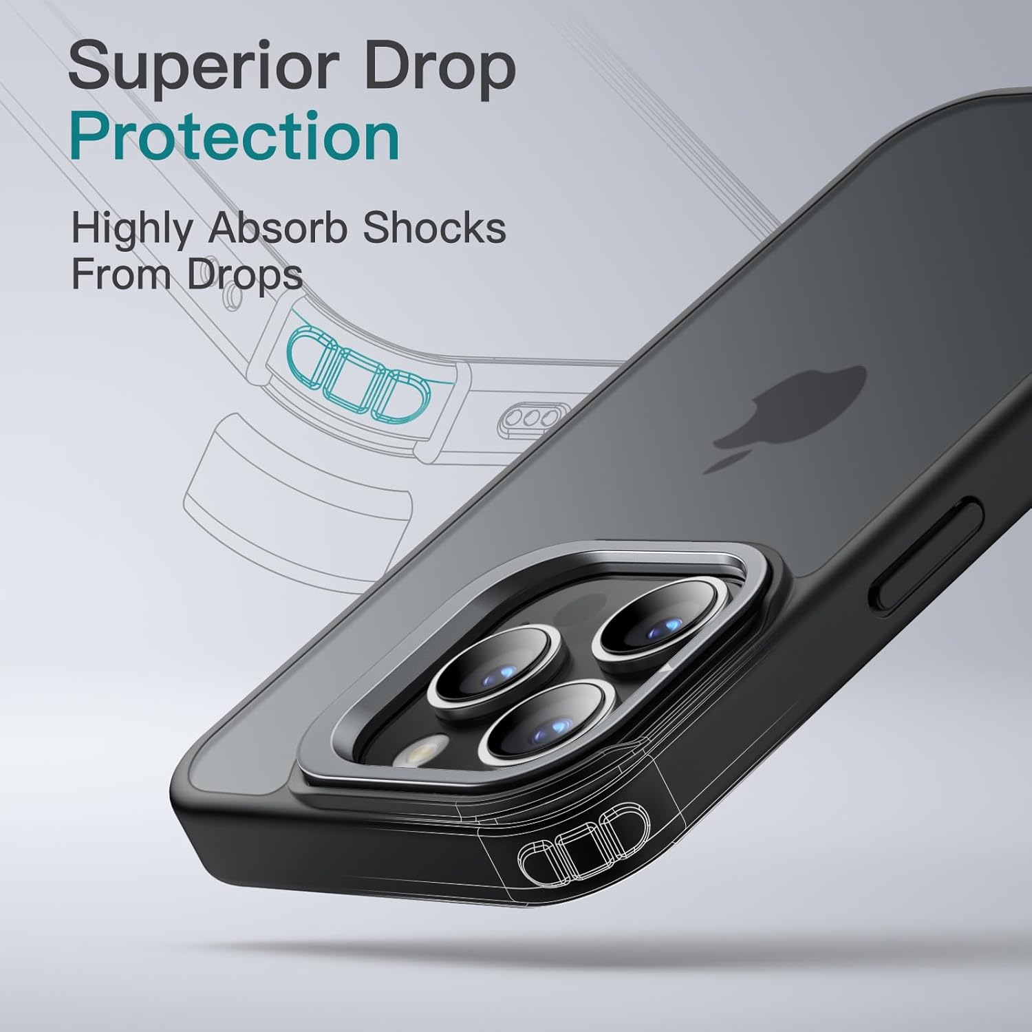 Jetech Kickstand Case for Iphone 15 Pro 6.1-Inch, Built-In Adjustable Camera Stand, Military Grade Drop Protection, Frosted Translucent Matte Back Shockproof Phone Cover (Black Titanium) - Black Titanium image number 4