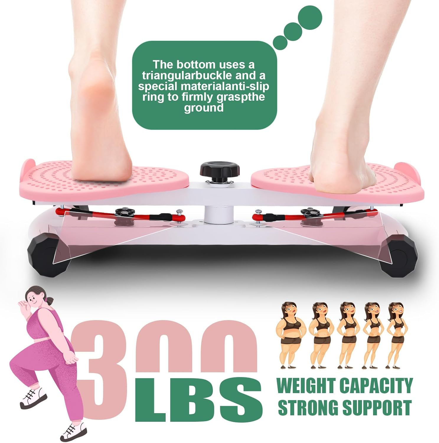 Waist Twister Machine, Adjustable Exercise Twist Board for Women Men, Noiseless Ab Twister for Home Gym Equipment, 330 Lbs Capacity with Timer, Reps, Calories with Digital Display (Pink) image number 3