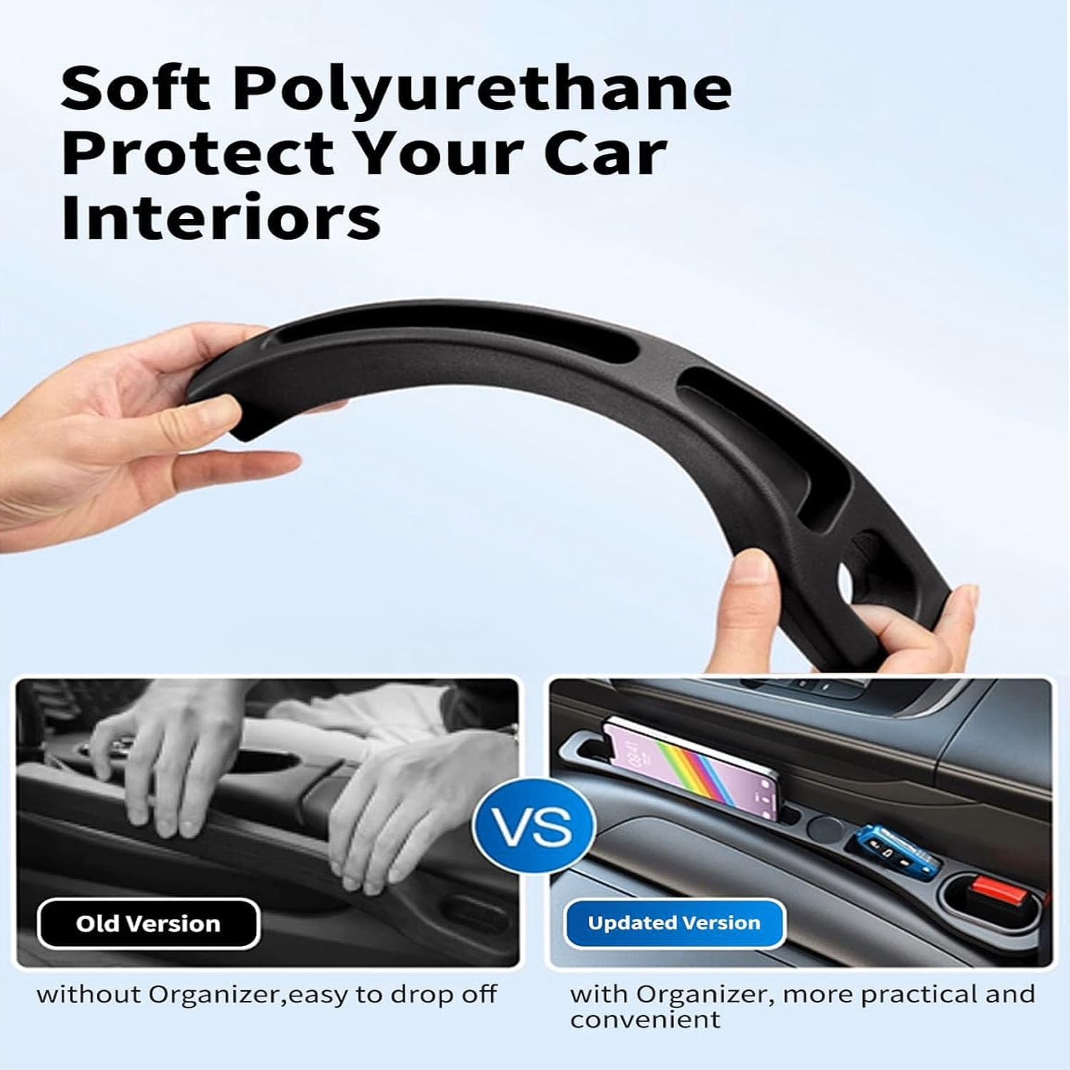 Car Seat Gap Filler of 2, Soft Foam Multifunctional Seat Side Gap Filler with Phone Holder Organizer Fill the Gap between Seat and Console Stop Things from Dropping Drop Blocker (Black) image number 1