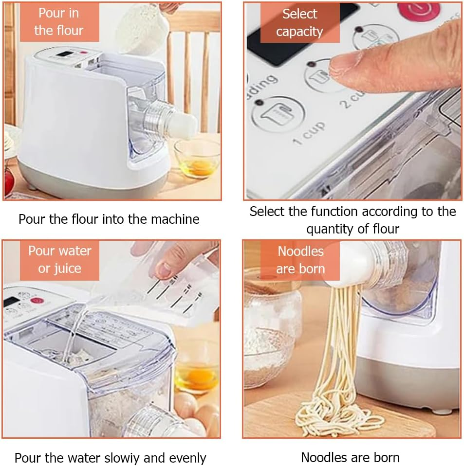 Xoxomeg Electric Pasta Maker, 260W Household Electric Automatic Noodle Maker with 12 Noodle Moulds, 2 in 1 Kneading and Making Noodles Machine image number 4