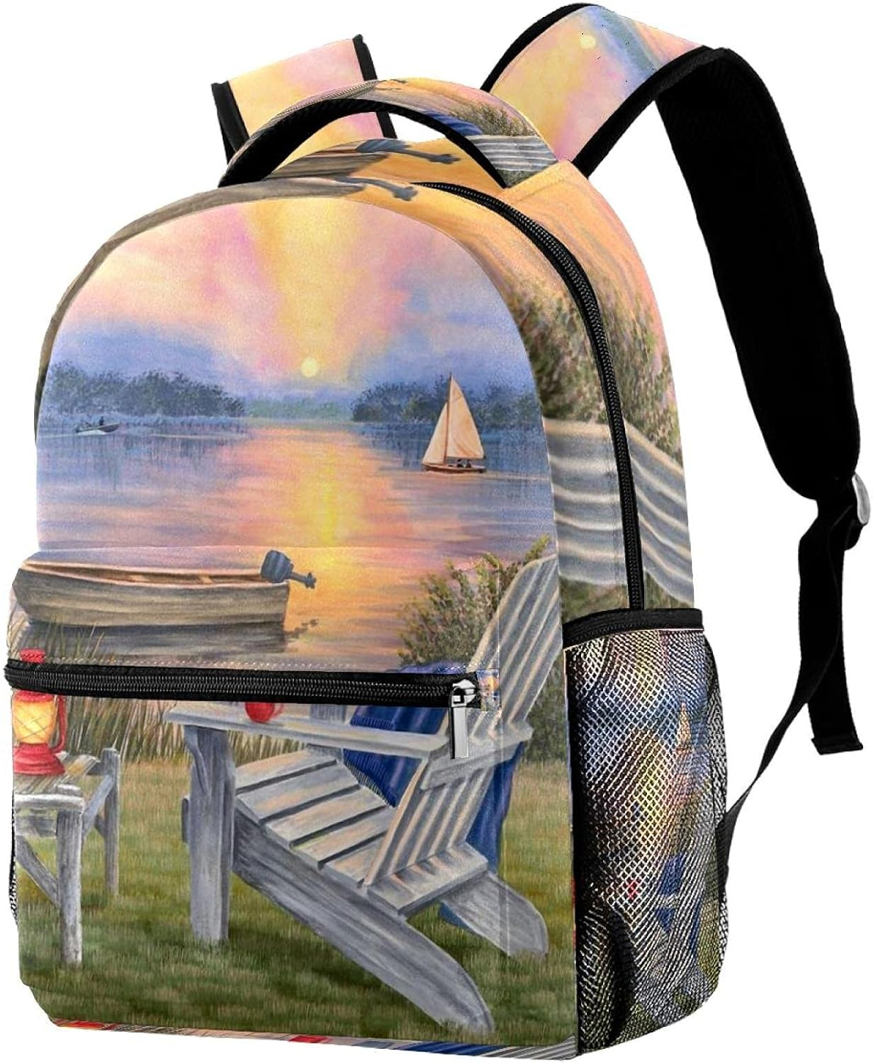 Peace Sunset on the Lake Backpack Students Shoulder Bags Travel Bag College School Tote Backpacks image number 3