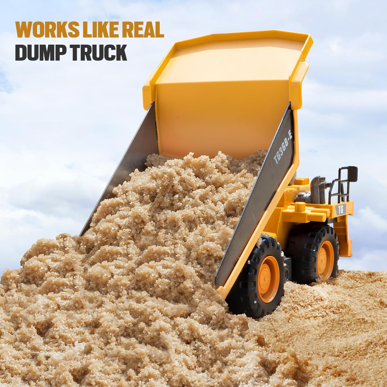 9-Channel RC Dump Truck - Metal Bed with 2 Rechargeable Batteries, Lights & Sound, Construction Vehicle Toy for Kids 3+, Christmas Birthday Gifts for Ages 3-12 image number 3