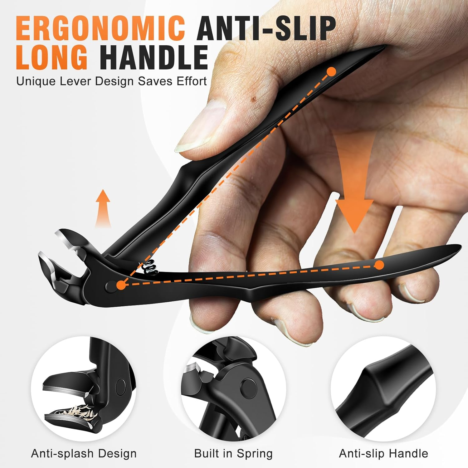 DRMODE Long Handled Toenail Clippers for Seniors, Angled Head Ergonomic Toe Nail Clippers for Thick Nails for Seniors with Wide Jaw Opening, Heavy Duty Large Finger Nail Clipper Adult Men with Catcher image number 3