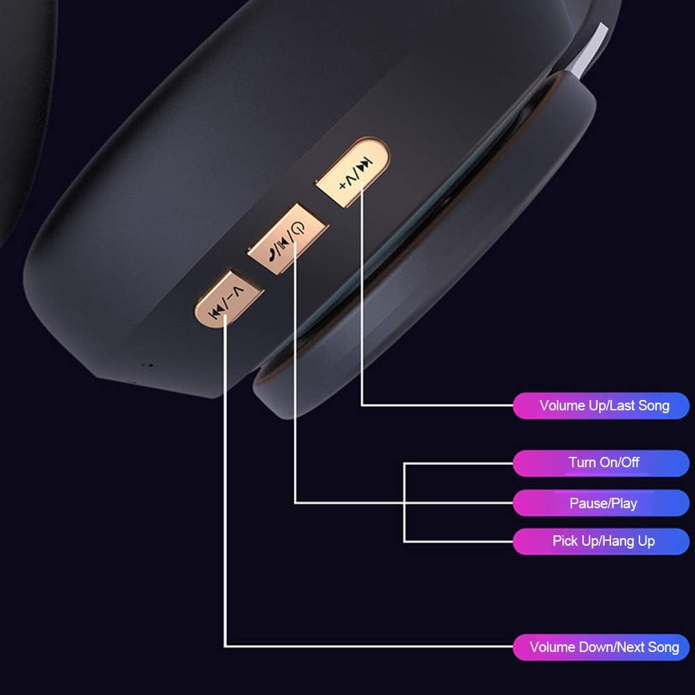 Wireless Headphones, Bluetooth 5.0 Earpiece, Wireless over Ear Headset Noise Canceling Foldable Gaming Headsets with Microphone for PC Office Phone Call(Black) image number 6