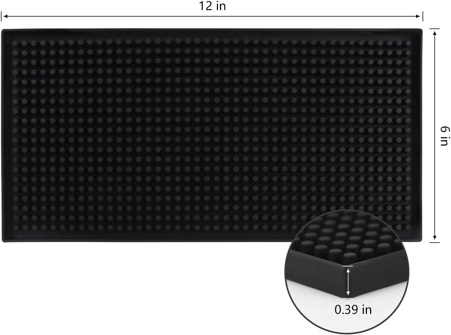 Xienie Bar Mat 6" X 12" Small Black, Coffee Mat for Home Bar, Bar Service Spill Mat for Cocktail Bartender Kitchen Countertop, PVC Counter Top Cup Mats Glasses Drying Mat, 1PCS